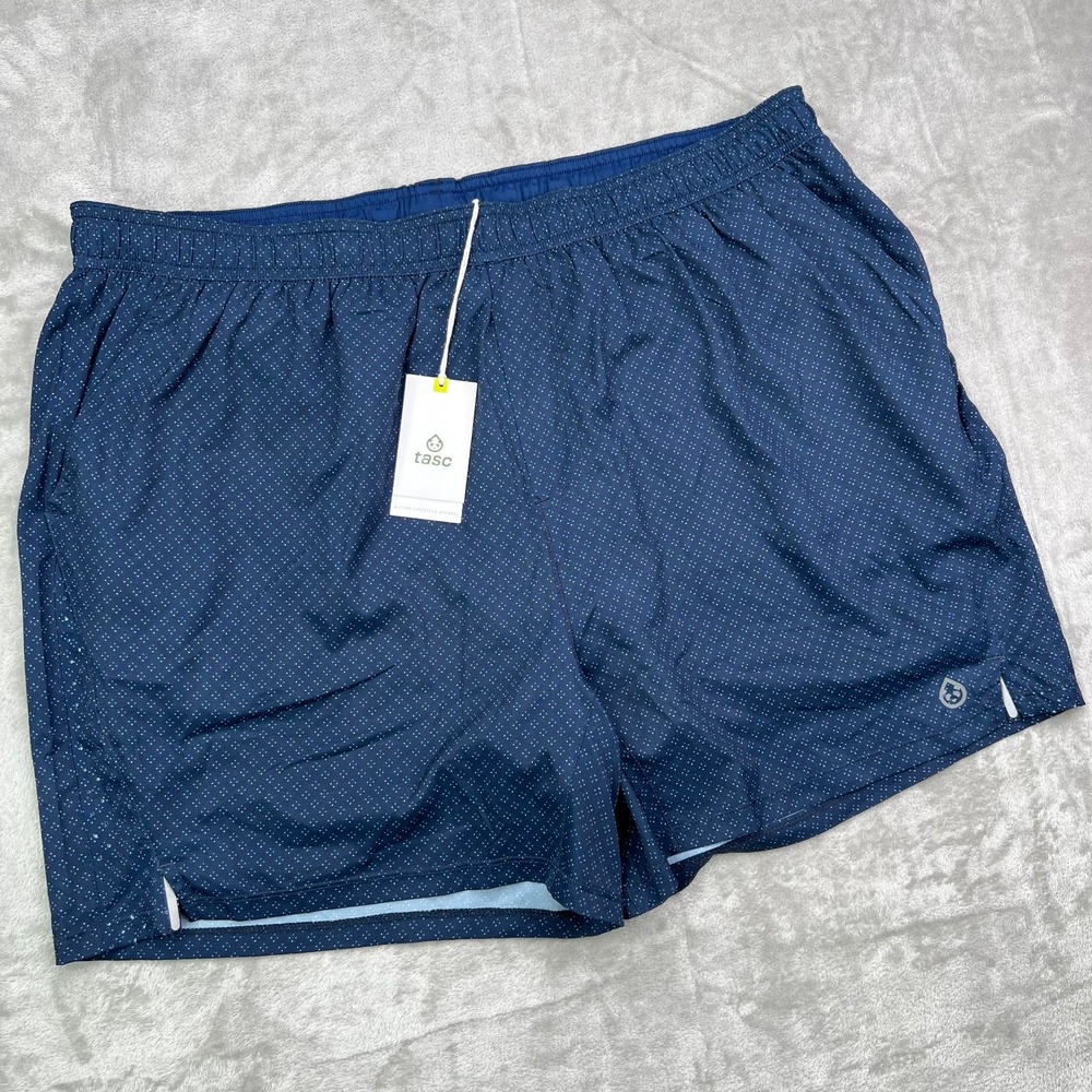 Tasc Performance Recess Shorts Mens 2XL Marine Blue 5" 2 in‎ 1 Lined Diamond Dot